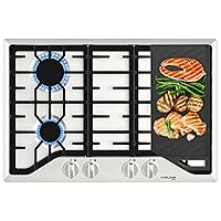 30 Inch Gas Cooktop with Griddle, GASLAND Chef 4 Italy Sabaf Sealed Burner Gas Stovetop, Reversible Cast Iron Grill/Griddle, 28,300 BTU NG/LPG Convertible,Heavy Duty Cast Iron Grates with Metal Knobs
