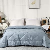 2024 Premium Upgraded Uncompressed Bed Quilt All Season 100% Cotton Filled Comforter - Reversible Lightweight Soft Breathable Fluffy (Grey Blue, Full/Queen)