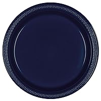 Vibrant Round True Navy Blue Plastic Plates - 9