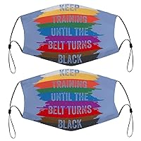 Funny Karate Design Keep Training Until The Belt Turns Black Kids Face Mask Set Of 2 With 4 Filters Washable Reusable Adjustable Black Cloth Bandanas Scarf Neck Gaiters For Adult