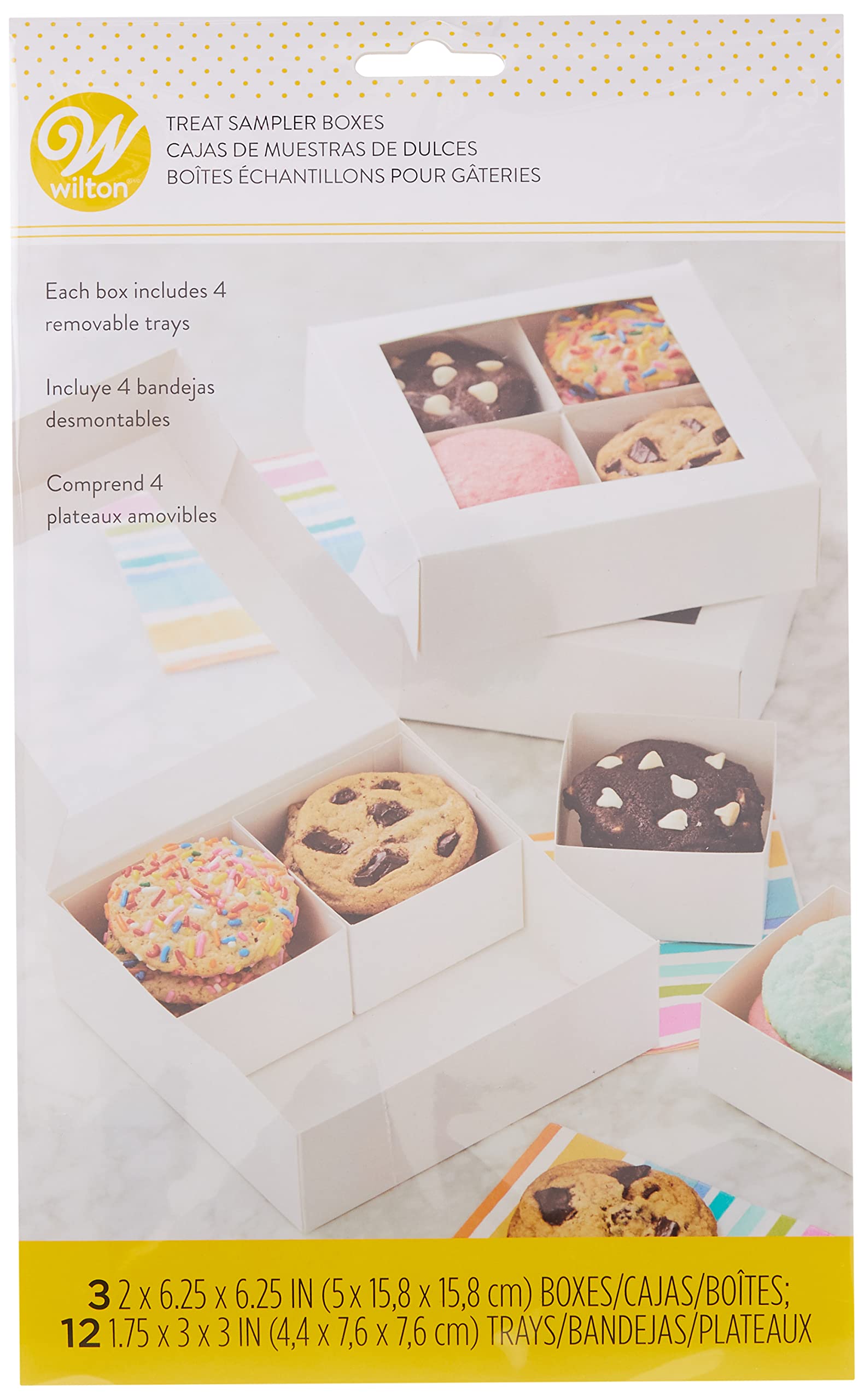 Wilton Treat Sampler Boxes, Perfect for Sharing homemade Desserts, Cookies and Snacks as a Gift, Each Box has 4-Compartments, Includes 3-Boxes, White