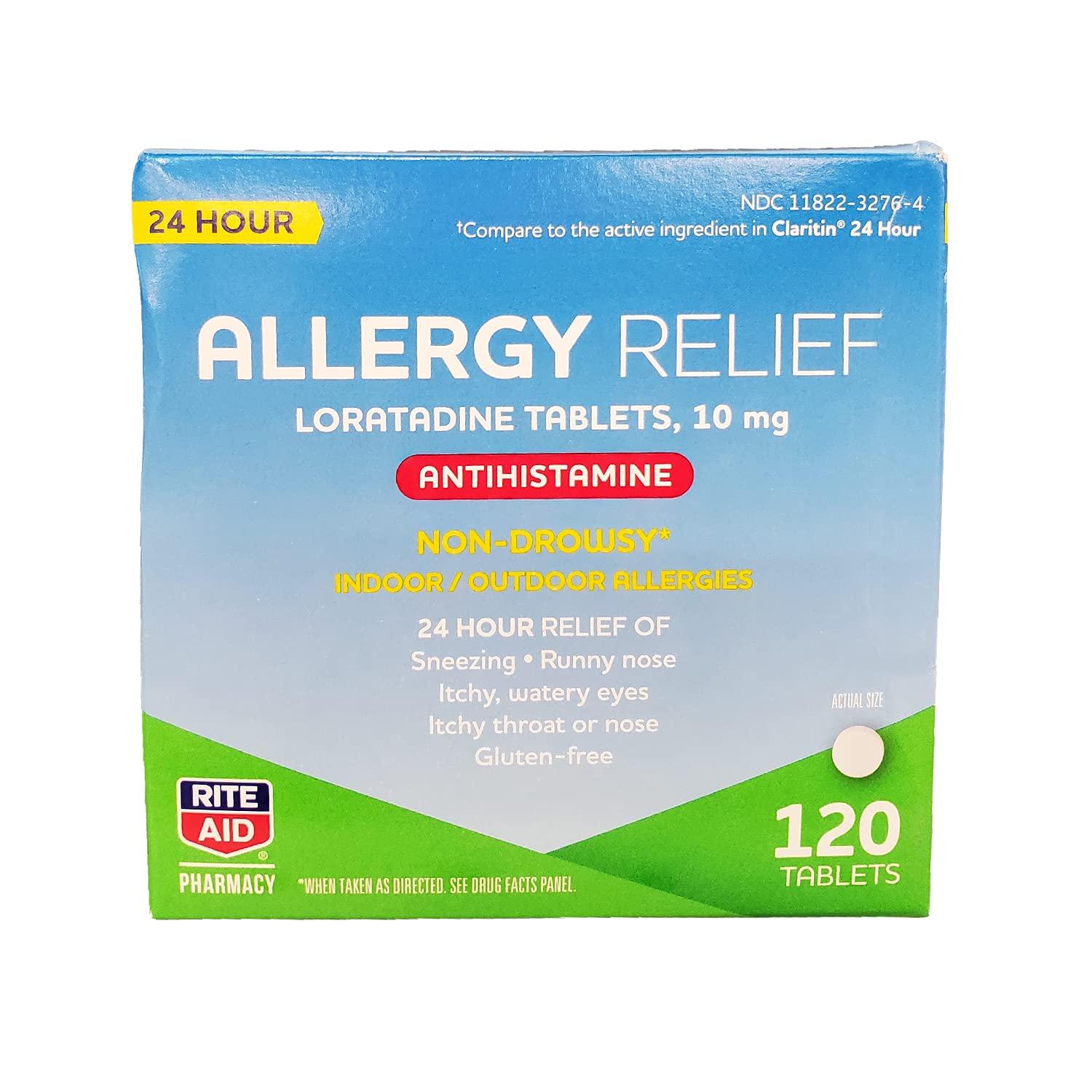 Rite Aid 24 Hour Loratadine 10 mg Allergy Relief Tablets, 10mg - 120 Count | Non-Drowsy Allergy Pills | Non-Drowsy Allergy Medicine