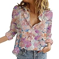 Women's Linen Button Down Shirt 2024 Trendy Casual Long Sleeve Blouse Plus Size Solid Floral Print Dressy Shirt Tops