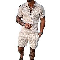 Men's Short Sets Outfits 2 Piece Summer Tracksuit Short Sleeve Polo Shirt and Shorts Set Casual Sport Suit