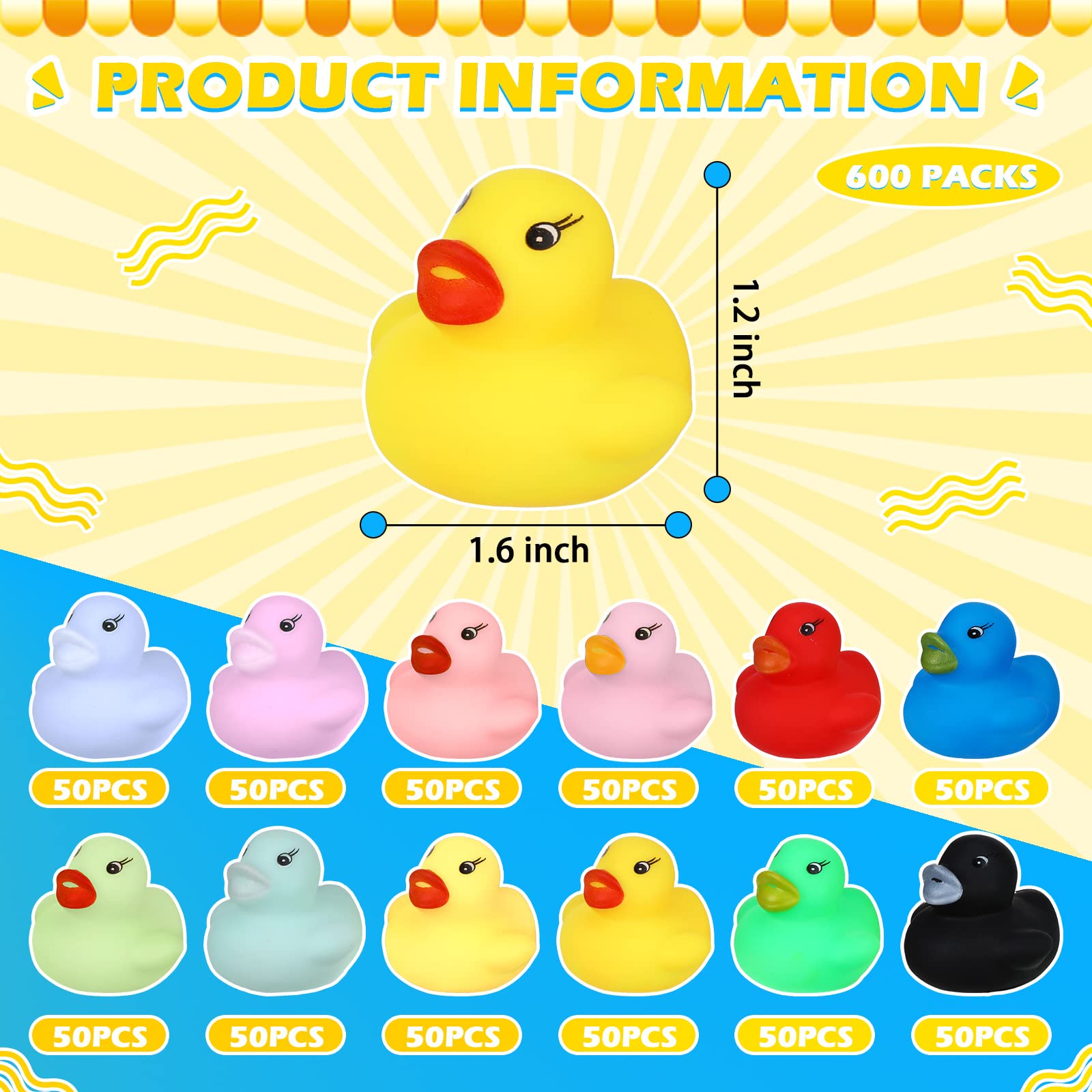 600 Pieces Rubber Duck in Bulk Bath Toys Set Bulk Mini Colorful Ducks Baby Shower Toy Birthday Party Decorations Favors Gift Classroom Summer Beach Pool Activity Carnival Game (600 Pieces)
