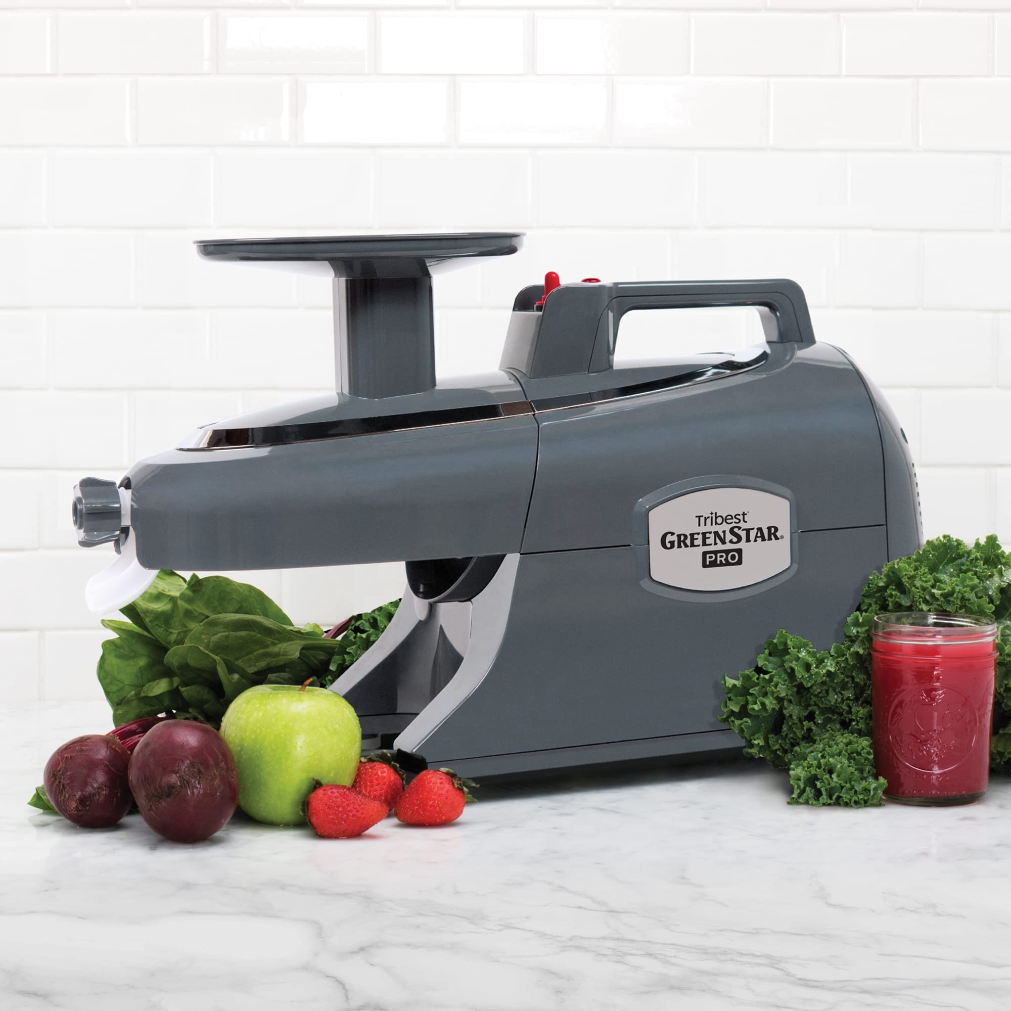 Tribest Greenstar GS-P502-B Pro Jumbo Slow Masticating Juicer, Twin Gear Cold Press Juicer and Juice Extractor, Gray