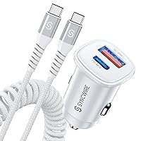 Syncwire USB C Car Charger [PD 45W & QC 45W] Car Charger Fast Charging USB Car Charger Adapter with Coiled Type C Cable Compatible with iPhone 15/15 Pro Max, Samsung S23/S22 Google Pixel 7, etc