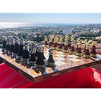 Premium Chess Set XL Weighed Chess Pieces Hand Carved Chess Game with Metal Chessmen and Solid Wooden Chess Board 16