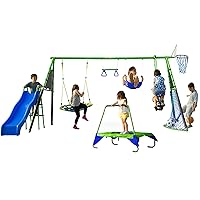 Sports Series Outdoor 8-Station Playground Set - Comes with Swing Set, Slide, Monkey Bars, a Basketball Hoop, and More - 107.5
