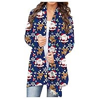 FQZWONG Christmas Cardigan For Women 2023 Fashion Plus Size Graphic Long Sleeve Tops Outfits Casual Open Front Jackets Coats