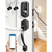 Veise Fingerprint Smart Locks for Front Door with Handle Set, App Control, Keyless Entry Keypad Deadbolt, Digital Electronic Touchscreen, Easy Install, Auto Lock, Matte Black