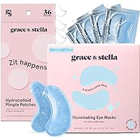 grace & stella Eye Mask Blue 48 Pairs + Round Pimple Patch 36-Pack Bundle