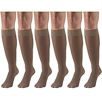 Sheer Compression Stockings, 30-40 mmHg, Women's Knee High Length, 30 Denier Taupe Medium (6 Pairs)