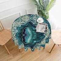 Bright Aqua Blue Print Round Tablecloth 60 Inch Table Cloth Circular Table Cover for Dining Kitchen Banquet Dinner
