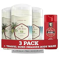 Men's Deodorant Aluminum-Free Fiji with Palm Tree, 3oz (Pack of 3) with Travel-Size Swagger Body Wash