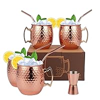 Moscow Mule Mugs Set of 9- Hammered Moscow Mule Mugs Drinking Cup with 4 Straws-1 Jigger-Great Dining Entertaining bar Gift Set Mug Set of 4 (double jigger included)