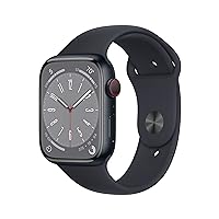 Apple Watch Series 8 (GPS + Cellular, 45mm) Midnight Aluminum Case with Midnight Sport Band (Renewed)