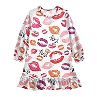 Girls Christmas Nightgown Valentines Fashion Kisses Lips Pink Girl Gown Pajamas Girl Sleep Gown 3-10T