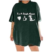 Women Valentine's Day Tunics I'm Simple Women Graphic Tees Shorts Sleeve Shirts Funny Letter Casual Oversized Blouse