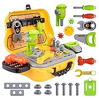 UNIH Kids Tool Sets for Boys Age 2-4 Childs Carpenter Preschool Fixing Tool Kit with Yellow Box, Toys for 2 Year Old