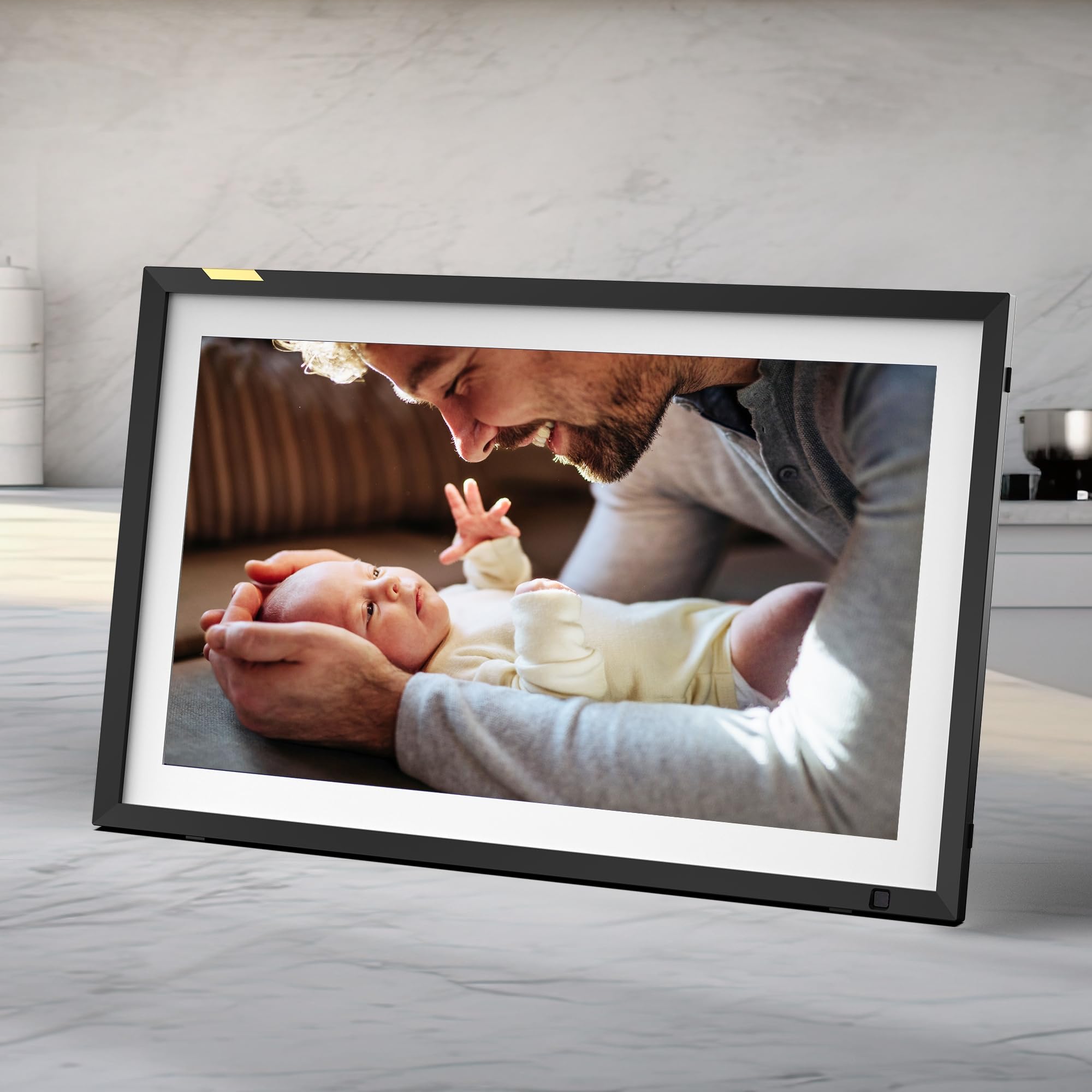 Nixplay Digital Touch Screen Picture Frame - 15.6” Photo Frame, Connecting Families & Friends (Black/White Matte)