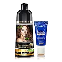 Combo Hair Color Shampoo Chestnut Brown 500ml for Gray Hair + Hair Color Stain Protector – Dye Shield or Defender for Skin