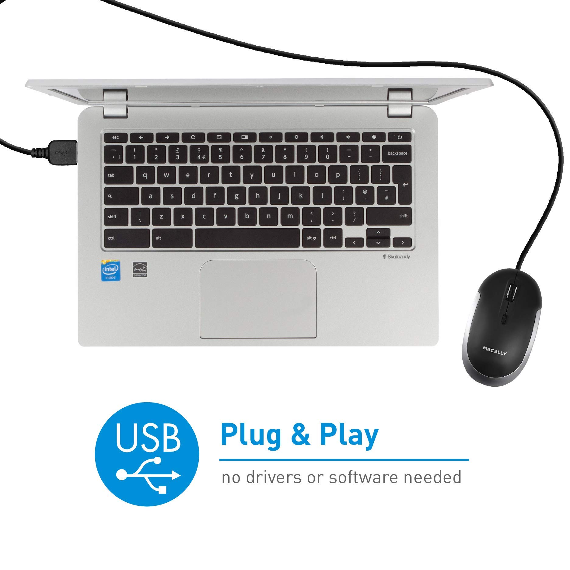 Macally Ultra Slim Wired Computer Keyboard and Silent Wired Mouse, Match with Your MacBook