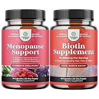 Bundle of Complete Herbal Menopause Supplement for Women for Night Sweats Mood and More with Dong Quai Vitex Chaste Berry and Natures Craft 10000 mcg Pure Biotin Pills for Women Men - Stop Hair Loss T