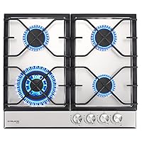 4 Burner Gas Cooktop, GASLAND Chef GH60SF 24 Inch Gas Stovetop, NG/LPG Convertible Natural Gas Propane Cooktops, High Power Burner Gas Hob with Thermocouple Protection, Stainless Steel