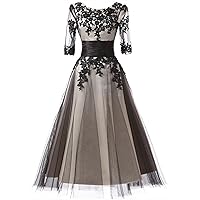 Women's Lace Tulle Prom Dress Charming Black Long Evening Dress Cocktail Party Dress