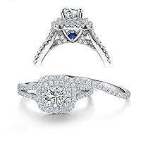 Newshe Jewellery Wedding Engagement Ring Set AAAAA Cz 925 Sterling Silver 2Ct Round Created Blue Sapphire White Size 4-13