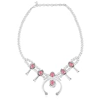 American West Jewelry Sterling Silver with Rhodonite Gemstone Squash Blossom Naja Design Women's Pendant Necklace, 16-19 Inches