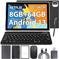 10.1 inch Android 13 Tablet with Keyboard, 2024 Newest 2 in 1 Tablet, 8GB+64GB Tablets with Case Mouse Stylus, 1.8GHz Quad Core, 1280*800 HD Touch Screen, 8MP Dual Camera, Games, Wi-Fi, BT Tableta PC