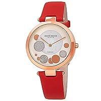 Akribos XXIV AK1069 Ornate Womens Casual Watch - Mother of Pearl Center Dial - Quartz Movement - Suede Leather Strap