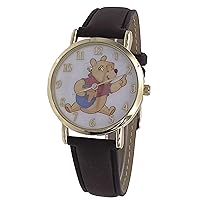 Disney WP5003 Winnie The Pooh Rotating Bees Gold Tone Brown Leather Band Analog Watch