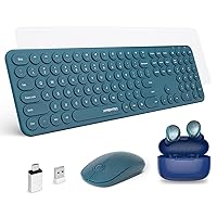 XTREMTEC Blue Ultra Slim Quiet Wireless Keyboard Mouse Combo, with Blue Deep Bass Stereo Sound IPX6 True Wireless Earbuds