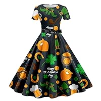 Womens Spring Dresses 2024 3/4 Sleeve,Women Holiday Green Short Sleeve Long Casual Short Sleeve Day Off Round N
