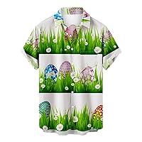 Mens Comfy Shirts Easter Eggs Printed 2023 Summer Trendy Casual Short Sleeve Turndown Collar Button Down Shirt