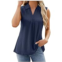 Trendy Eyelet Tops for Women Sleeveless V Neck Tank Top Pleated Front Dressy Blouses Casual Loose Business Work Shirts