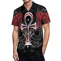 Gothic Silver Ankh Vampire with Red Wings Men's Shirts Short Sleeve Button Down Beach Shirt Hawaiian Shirts Casual Tee Top
