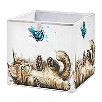 Cat Butterfly Cube Storage Bin Collapsible Storage Bins Waterproof Toy Basket for Cube Organizer Bins for Toys Closet Kids Nursery Boys Girls Clothes Book - 11.02x11.02x11.02 IN
