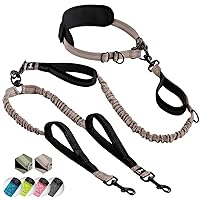 SparklyPets Hands Free Double Dog Leash – Dual Dog Leash for Medium and Large Dogs – Dog Leash for 2 Dogs with Padded Handles, Reflective Stitches, No Pull, Tangle Free (Brown, for 2 Dogs)