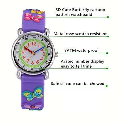 Jewtme Kids Time Teacher Watches 3D Cute Cartoon Silicone Children Toddler Butterfly Wrist Watches for Ages 3-10 Boys Girls Little Child