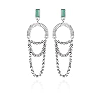GUESS Silvertone Jade Stone Chain Drop Earrings