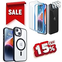 CANSHN for iPhone 14 Case Black & 3+3 Pack for iPhone 14 Screen Protector Tempered Glass & Camera Lens Protector Accessories with Easy Installation Frame - 6.1 Inch