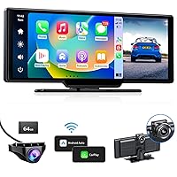 Wireless CarPlay Screen, Android Auto with 4K/1080P Dash Cam Front and Rear, CarPlay Screen for Car, 9.3” Touchscreen Car Stereo with AirPlay, Loop Recording, Navigation, Free 64GB Card