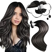 Moresoo U Tip Hair Extensions Real Human Hair Black Ombre Utip Pre Bonded Hair Extensions Balayage Natural Black To Silver Grey Highlights U Tip Keratin Hair Extensions 40G 50S 14In