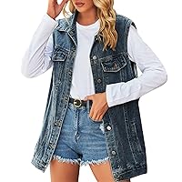 Women Fashion Retro Solid Color Denim Vest Jacket Sleeveless Loose Casual Button Top Coat Heavy Dress Sweaters