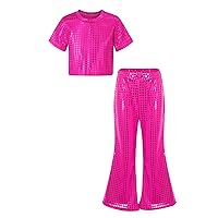 ACSUSS Kids Boys Girls Dance Disco Costume T-shirt Long Sleeve Flared Pants Children's Day Halloween Party Outfits Sets
