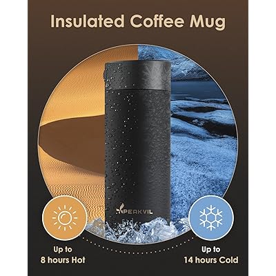 Peakvil 16 Oz Insulated Coffee Mug with Push Button Lid - Leakproof  Reusable Travel Thermos Water Bottle - Stainless Steel Tumbler Cup for  Coffee